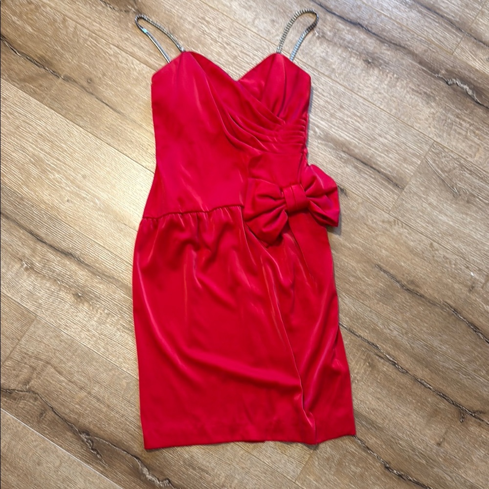 Elegant Scarlet Mini Dress with Bow Detail
